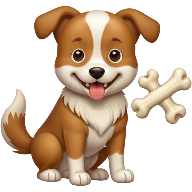 dog with a bone in its teeth, wagging tail emoji