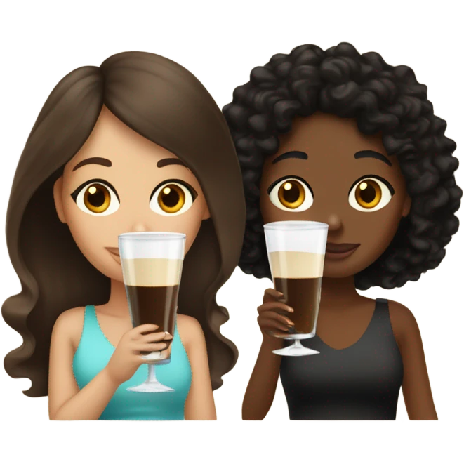 one brown haired girl, one black curly haired girl drinking espresso martinis emoji