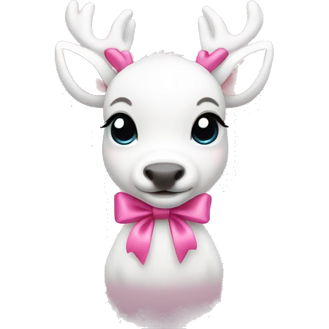 White Baby reindeer with pink bow emoji