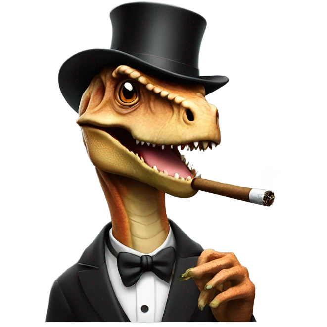 Dinosaur Smoking Cigar with top hat emoji