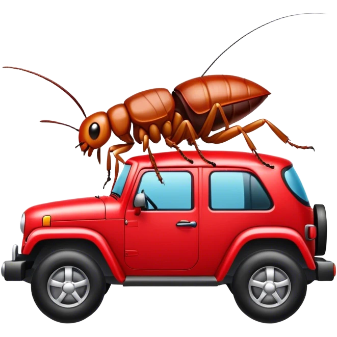 Cockroach driving red jeep emoji