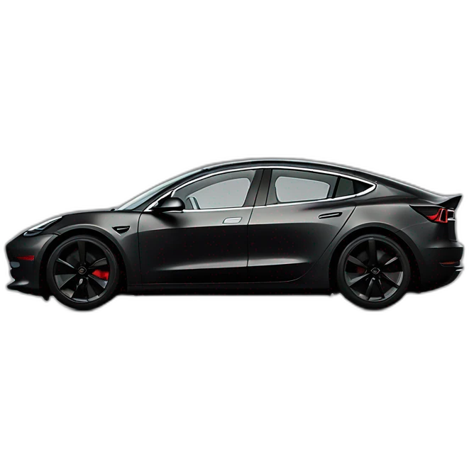 Darth Vader driving an open top all black Tesla Model 3, grey interior, side view emoji