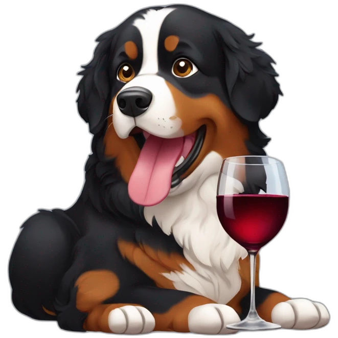 Bernese mountain dog drinking red wine emoji