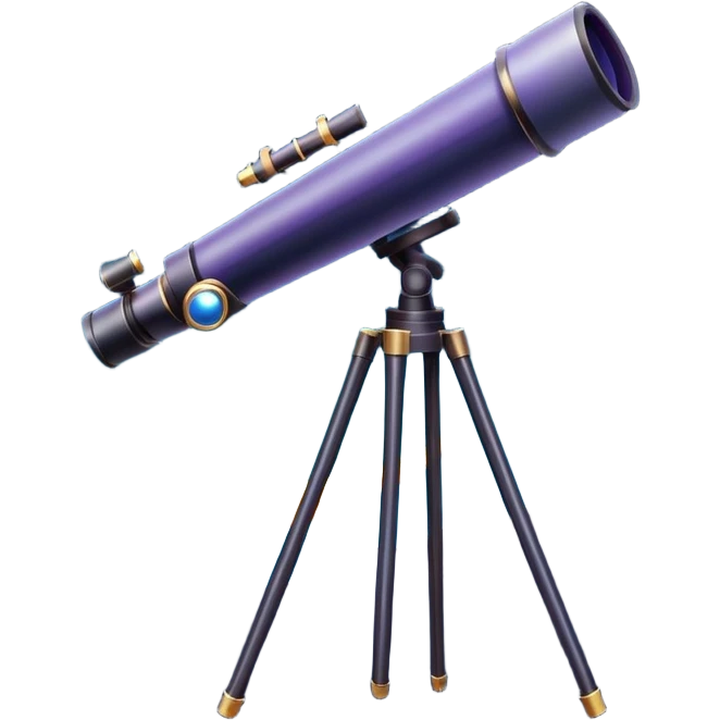 An icon featuring a telescope, stars, and a planet, symbolizing astronomy. The design includes a crescent moon, distant galaxies, and constellations, representing the study of space and celestial bodies. Transparent background highlights the exploration of the universe and cosmic phenomena. emoji