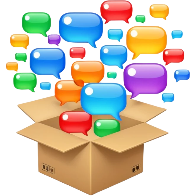 open box with chat bubbles flying out emoji