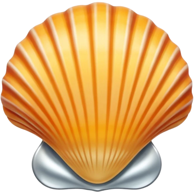 A seashell emoji made of polished silver chrome, smooth curved surface, reflective metallic highlights, elegant minimal design, iOS emoji style, centered, clean white background, soft lighting emoji