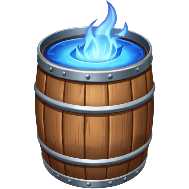 generate a realistic rust-free metal barrel with blue fire on it emoji