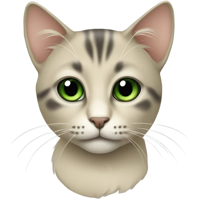 Cat beige and gray, Green ejes emoji