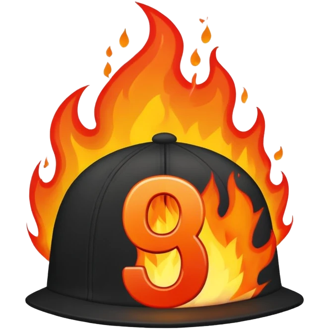 black cap on fire with number “9” on it emoji
