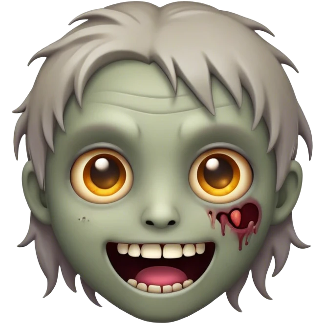 Cinematic Cute Zombie Portrait Emoji, with a delightfully quirky, slightly disheveled face in muted ashen hues, featuring quirky bright eyes and a playful, stitched-together smile, simplified yet irresistibly charming, highly detailed with a soft glowing outline that captures the adorable, offbeat spirit of a zombie who’s more cute than creepy! emoji