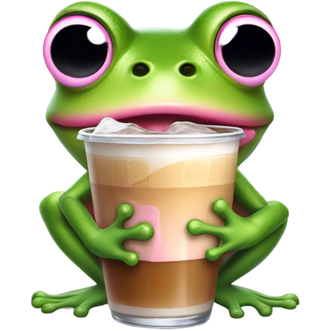 Pink frog drinking iced coffee emoji