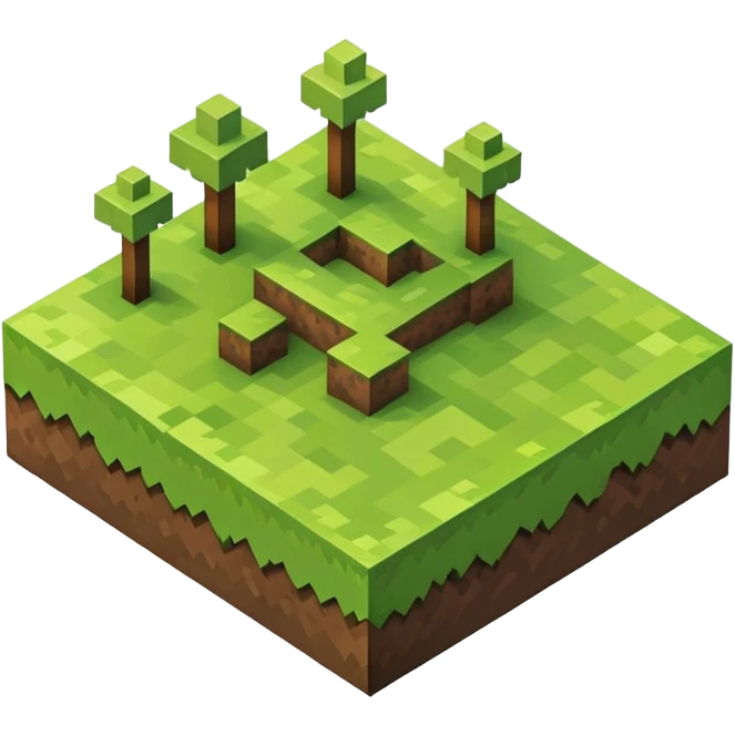 Minecraft grass block, square shape, brown and green, smooth, isometric emoji