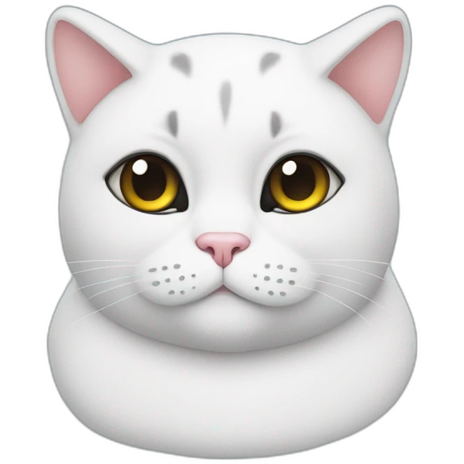 White fat cat with black patch on head and emoji