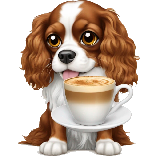 Happy King Charles cavalier with cappuccino  emoji