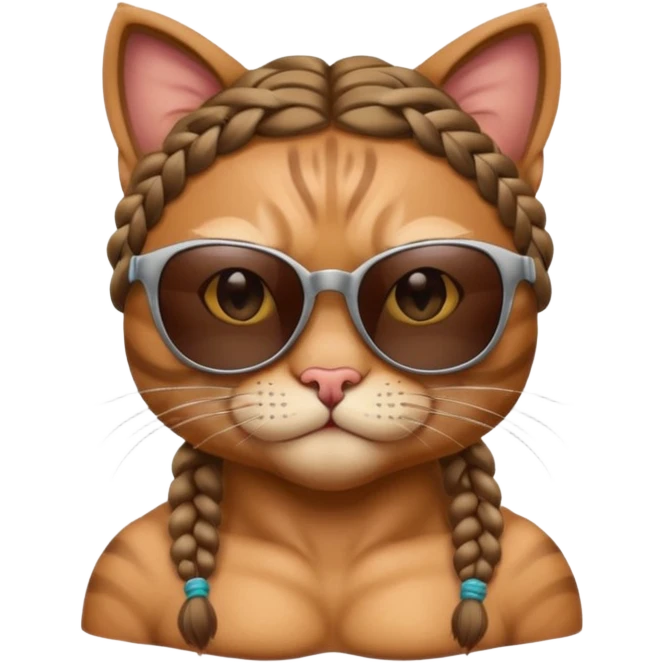 Bodybuilder cat with braids wearing sunglasses emoji