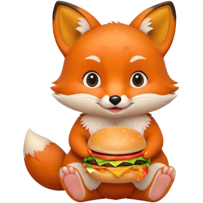 a sitting baby fox with a burger emoji