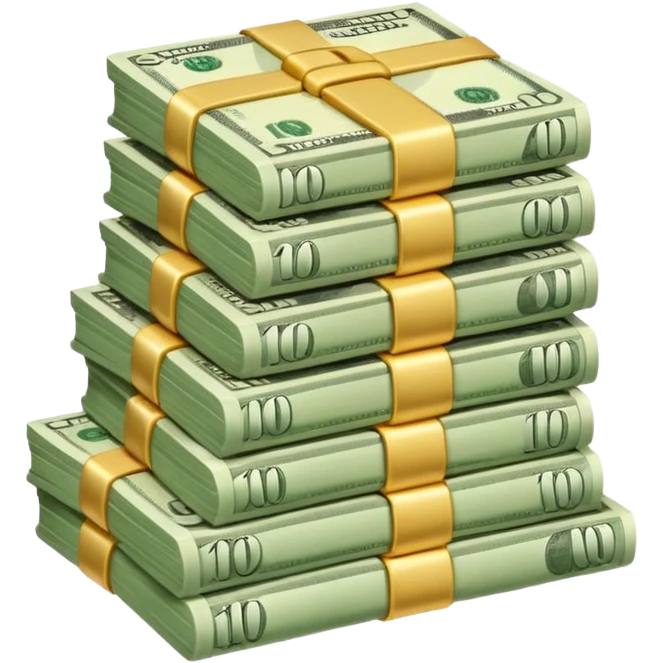 stack of money emoji,
cute emoji style, mobile game emoji,
soft 3D look, smooth gradients,
white outline sticker style,
no background emoji
