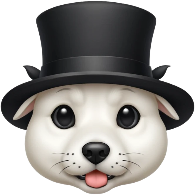 white dog with a black spit around his eye with a tophat emoji