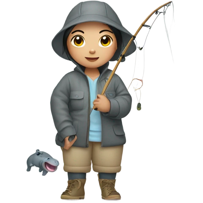asian girl fishing in a hippo costume emoji