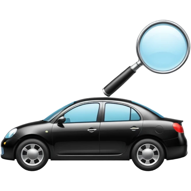 car silhouette with a magnifying glass above it emoji