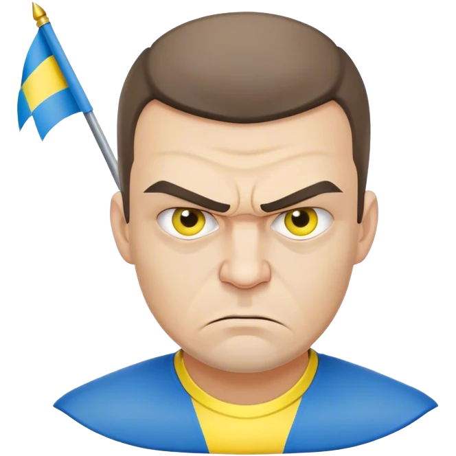super-realistic angry Ukrainian with ukranian flag emoji