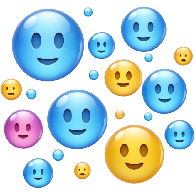 3D iPhone style emoji of free-floating bubbles, scattered randomly in the air, translucent and shiny, various sizes, not contained in any circle, isolated on white background, soft shadows, high detail, NO FACE emoji