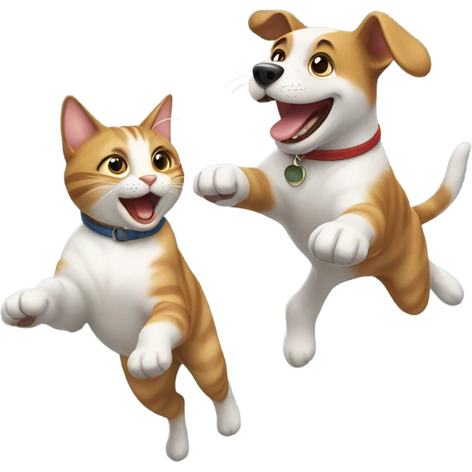 A cat with a dog flying on the world emoji