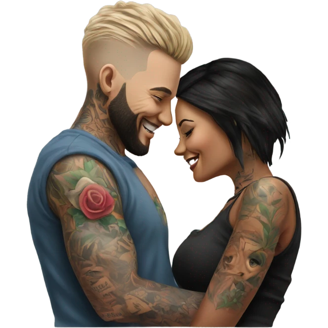 Intimate conversation between realistic tattooed model couple happy emoji