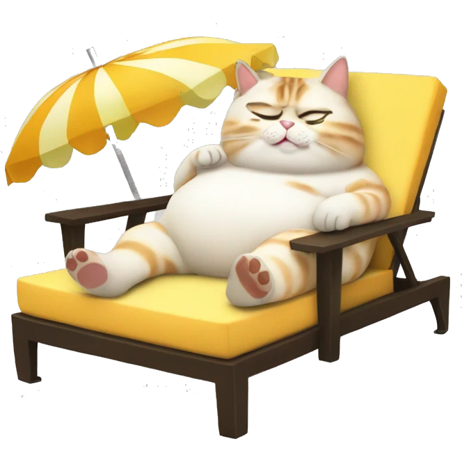 Fat cat sun bathing on a lounge chair with a pina colada emoji