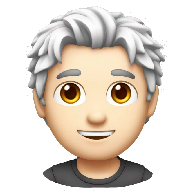 quiero un imagen estilo chibii de un chico con pelo blanco con rojo con orejas de lobo blanco con rojo con dos cola blanca con rojo  que este feliz emoji