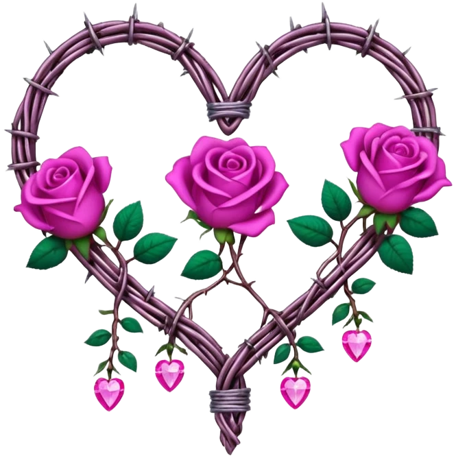 heart shape barb wire vines with magenta roses border with crystals hanging  emoji