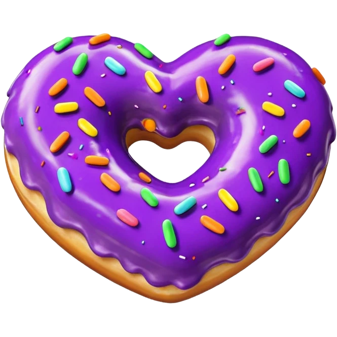 Realistic isolated heart shaped donut with purple color. emoji
