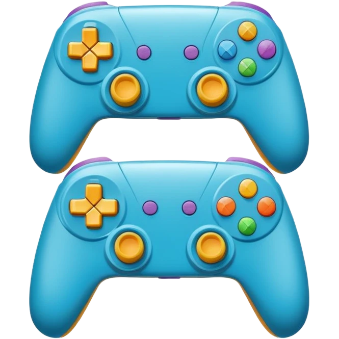 Create a modern, high-quality emoji featuring two gaming controllers to represent multiplayer gaming. keep it side by side and rotate the sides in opp direction and cartoon style  emoji