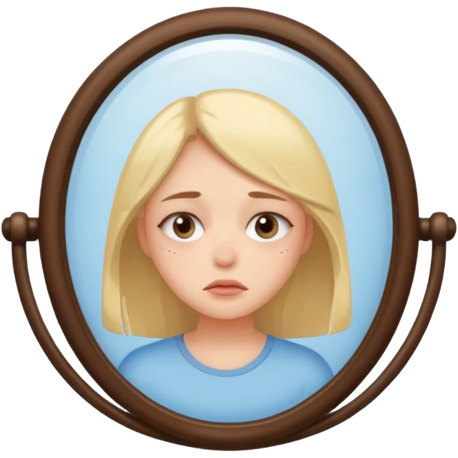 Уставшая девушка смотрит в зеркало emoji