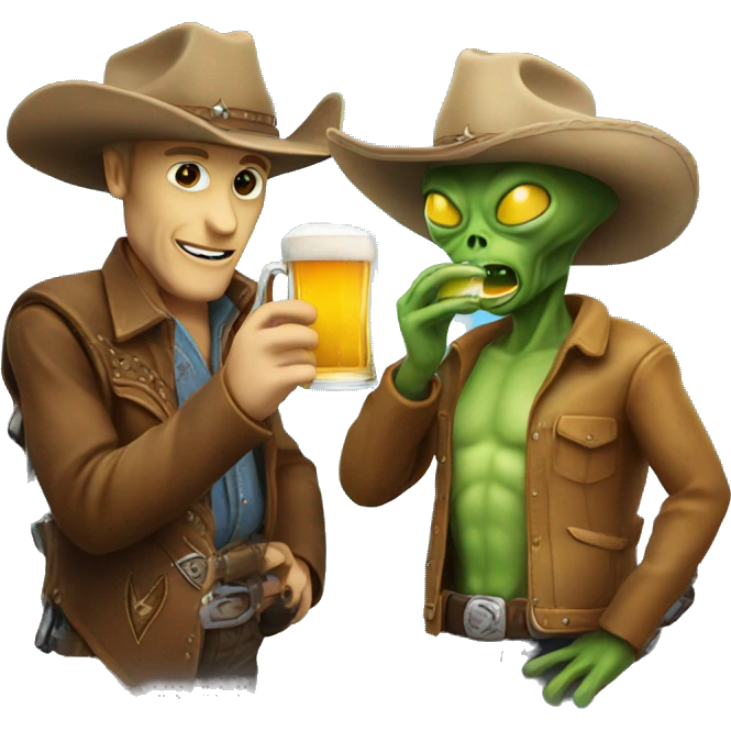 Cowboy and alien drinking a beer  emoji