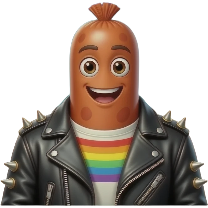 Poster "Sausage party at SteamWorks, bring yours tonight." In a gay male leatherman theme. emoji