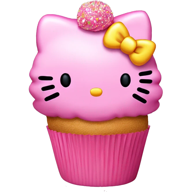 Hello kitty cupcake with pink frosting and sprinkles  emoji