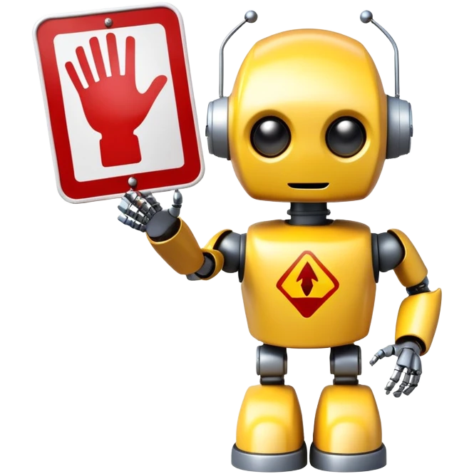friendly robot with a helping hand and a warning sign representing an AI agent for reporting child abuse emoji