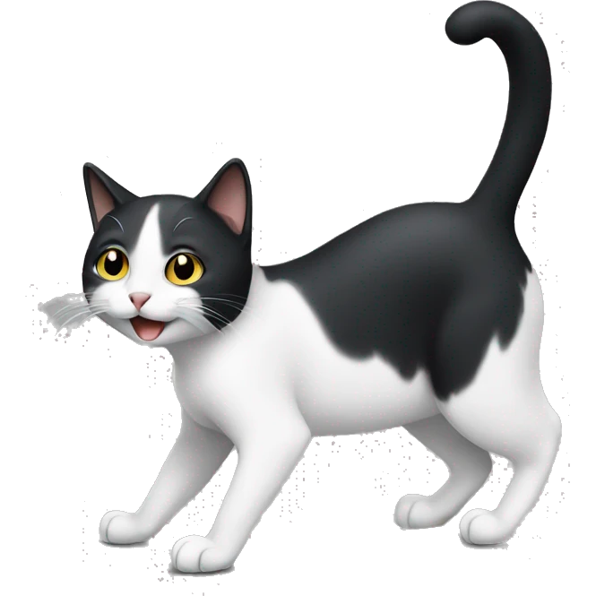 Black and white cat stretching emoji