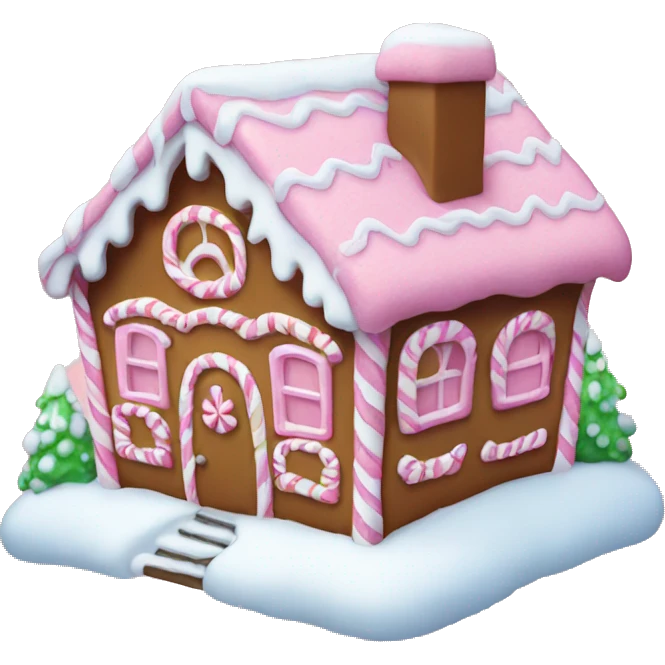 Pink gingerbread house with snow emoji