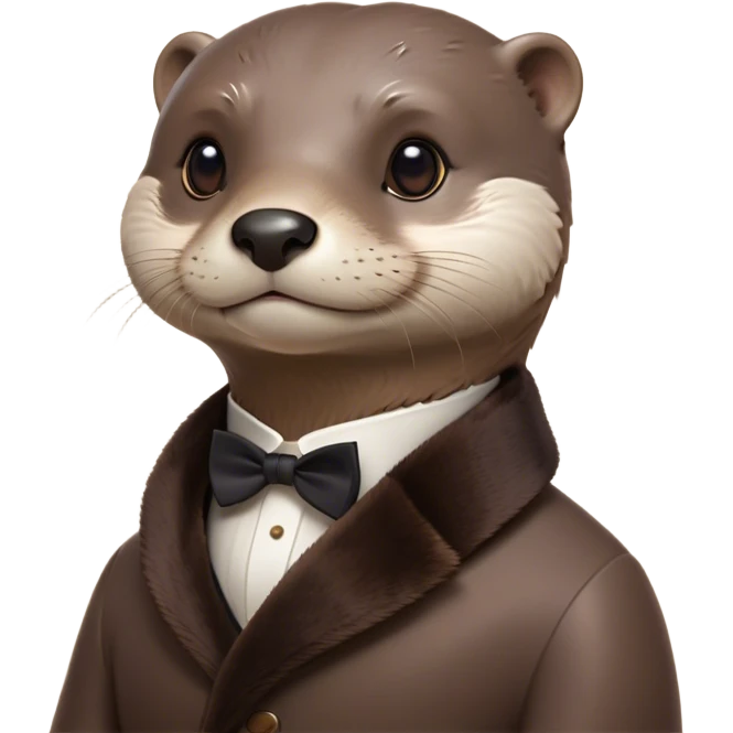 Cinematic Noble Otter Portrait Emoji, Poised and regal, with a sleek, streamlined build and a luxuriously smooth, well-groomed Fur of rich brown, deep-set soulful dark eyes, Simplified yet sharp and sophisticated features, highly detailed, glowing with a soft, dignified glow, high shine, intelligent and playful, stylized with an air of aquatic charm, focused and attentive, soft glowing outline, capturing the essence of a watchful and confident water-dweller, so majestic it feels as though it could glide out of the screen with effortless authority! emoji