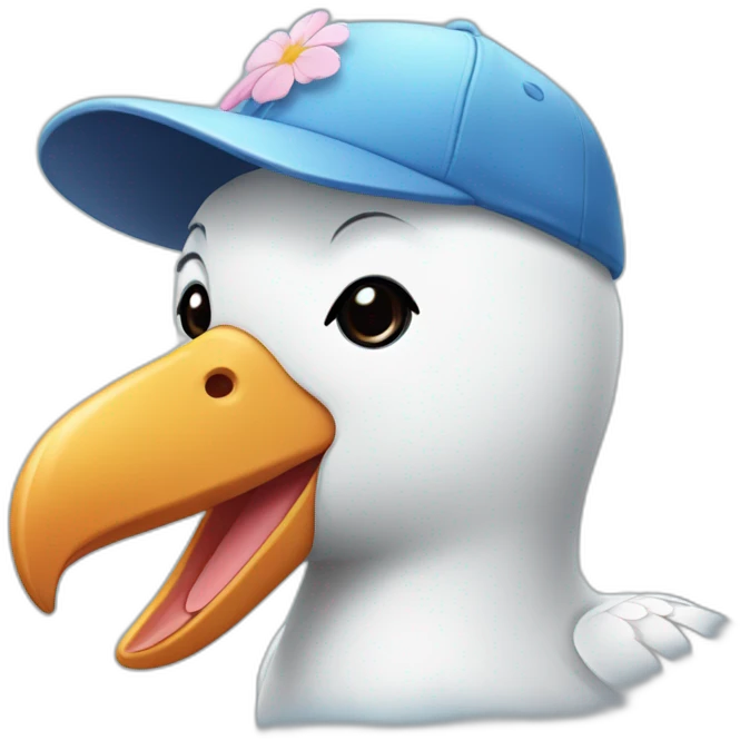 Cute albatross with a baseball cap that has a flower design  emoji