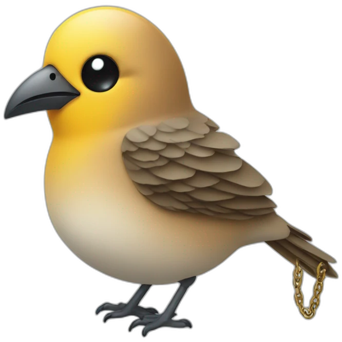 a bird with a chain and a microphone in Its hand emoji