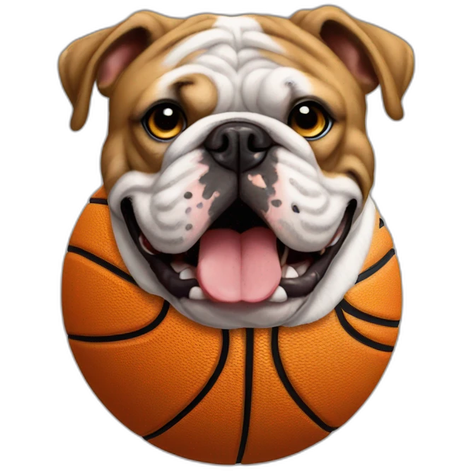 English bulldog on a basketball ball with two visible teeths emoji