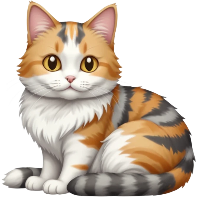 full body colourful light patched calico + white tabby cat cuddling a big grey and white tabby cat  emoji