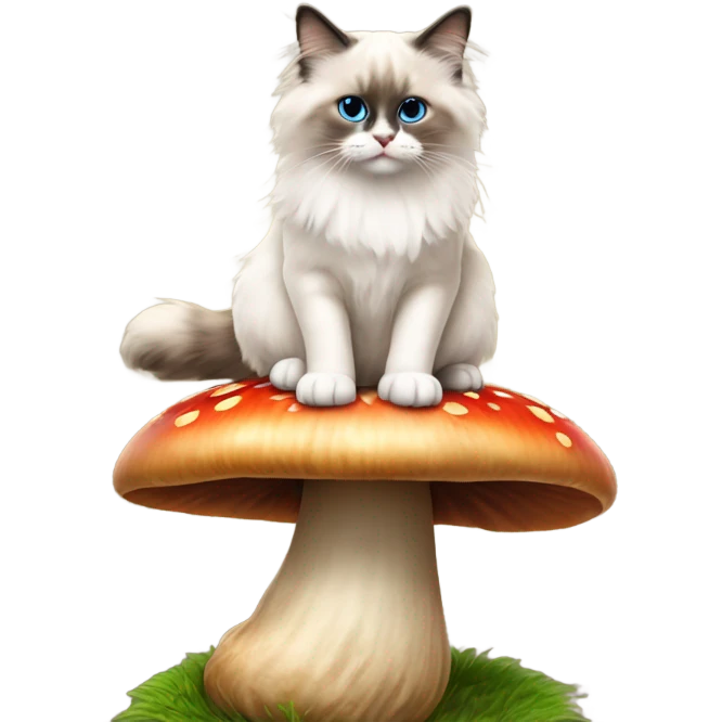 Ragdoll cat sitting on the top of a giant mushroom  emoji