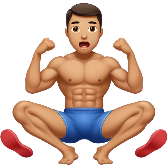 Man's muscle flushing sweat tongue floor emoji