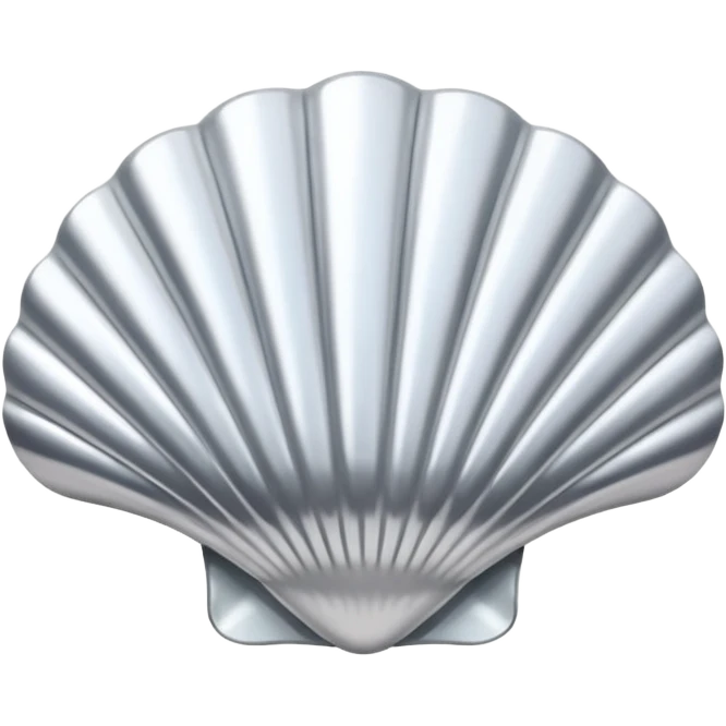 A seashell emoji made of polished silver chrome, smooth curved surface, reflective metallic highlights, elegant minimal design, iOS emoji style, centered, clean white background, soft lighting emoji