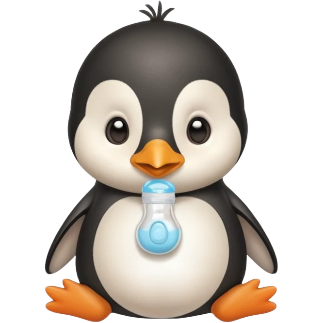 cute penguin in a diaper, pacifier in mouth emoji