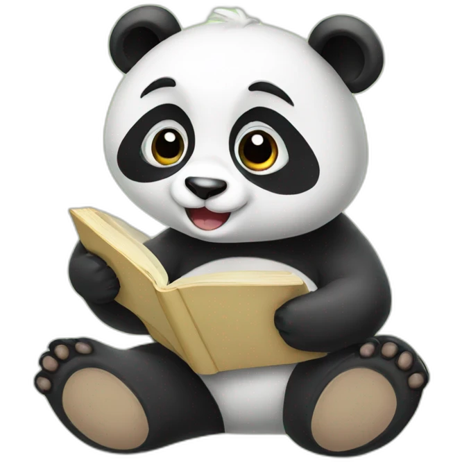 cute panda reading a book and eating banboo emoji